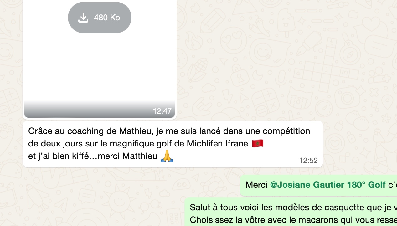 Résultat élève 180° Golf