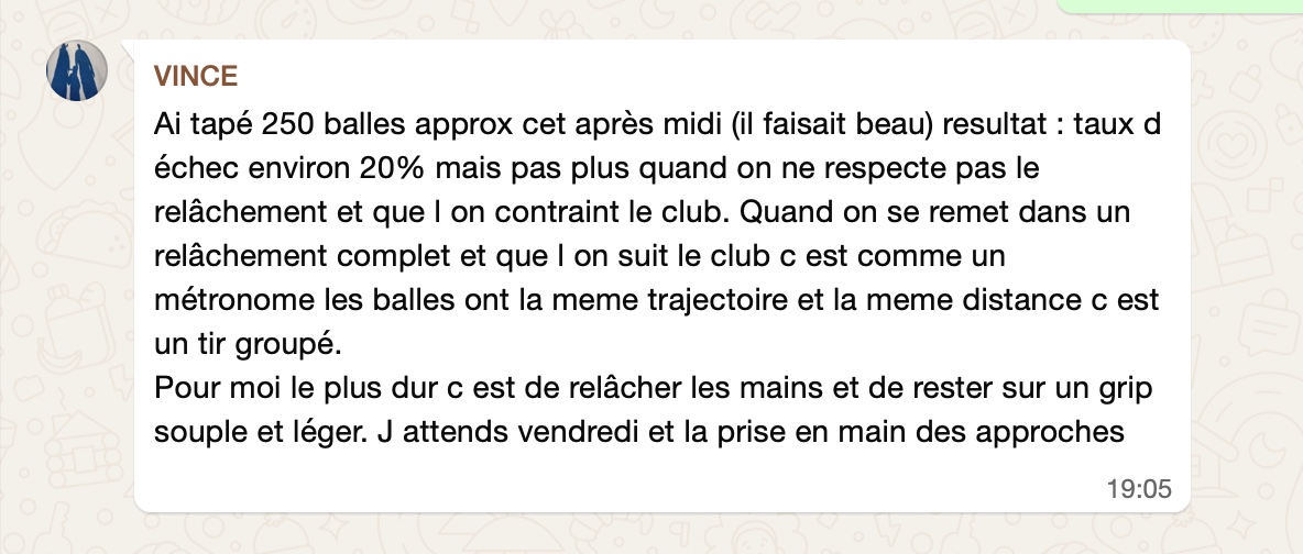 Résultat élève 180° Golf