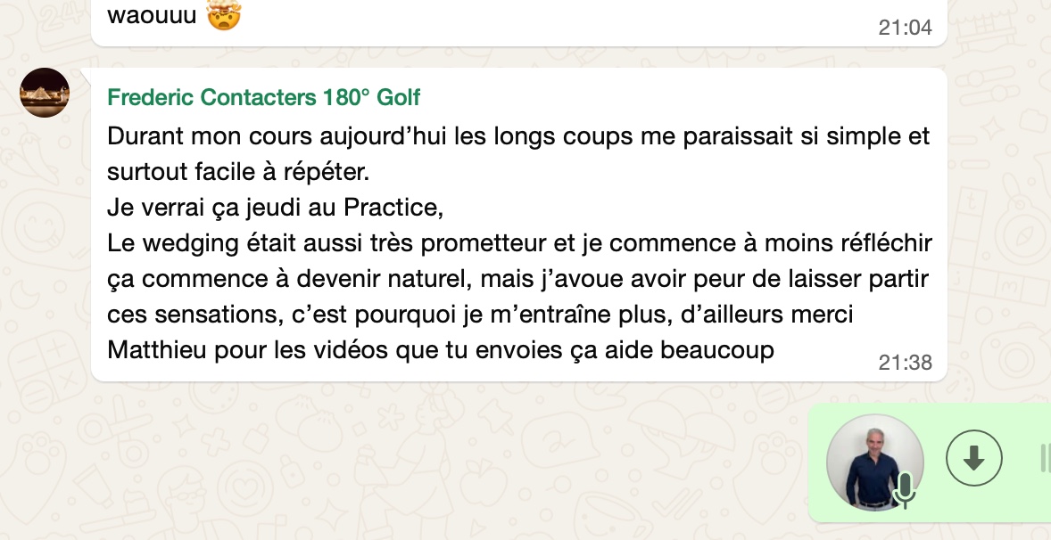 Résultat élève 180° Golf