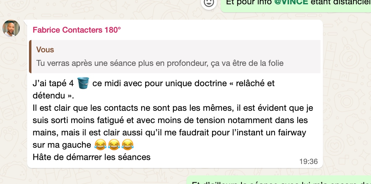 Résultat élève 180° Golf