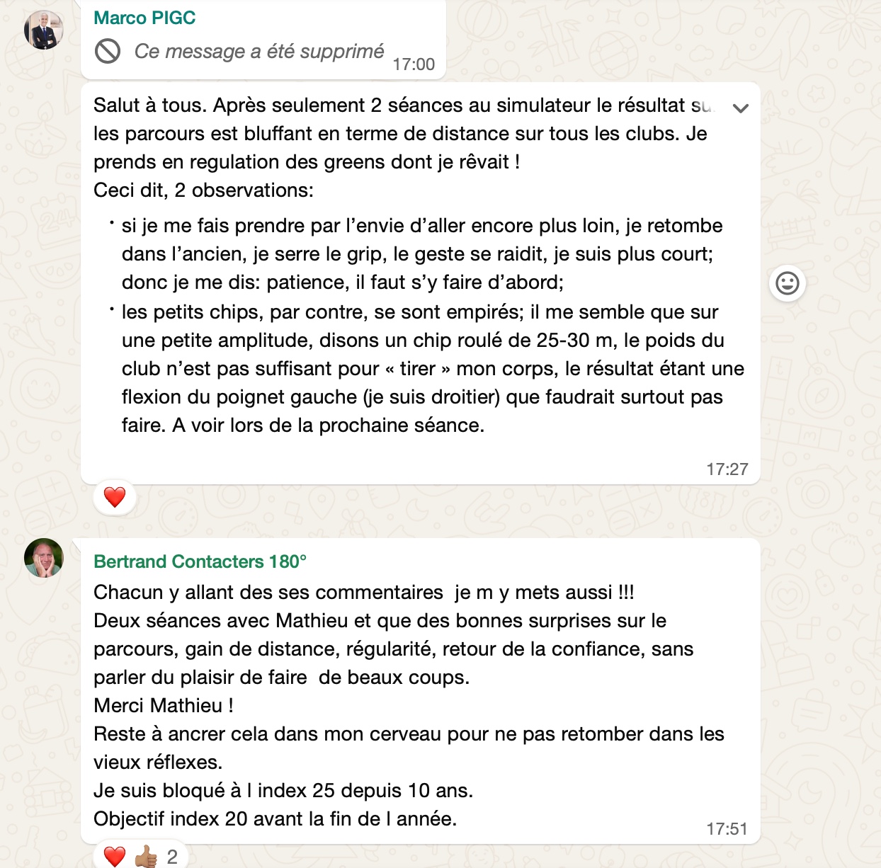 Résultat élève 180° Golf